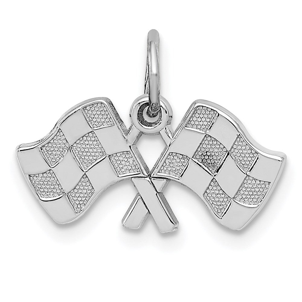 14k White Gold Polished Checkered Flags Charm, 15 x 19 mm