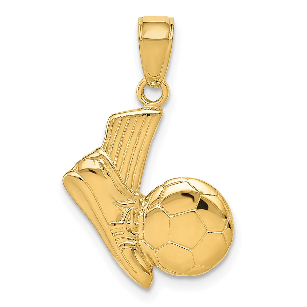 14K Solid Open-Backed Soccer Shoe and Ball Pendant, 22 x 15 mm