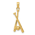 14K Polished Open-Backed Bats and Baseball Pendant, 24 x 10 mm