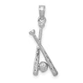 14K White Gold Polished Open-Back Bats and Baseball Pendant, 18.7 x 8.5 mm