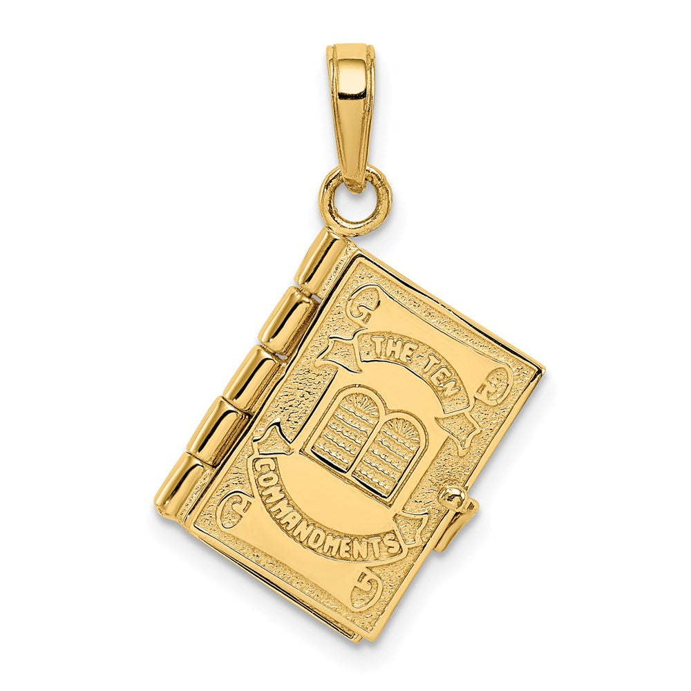 14K 3-D THE TEN COMMANDMENTS Book with Moveable Pages Pendant, 25 x 11 mm