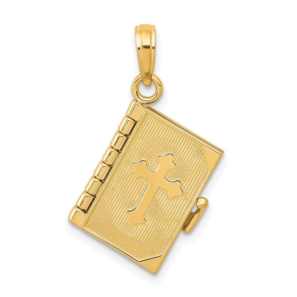 14K 3-D Bible with Lord's Prayer and Moveable Pages Pendant, 25 x 11 mm