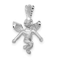 14k  3-D White Gold Satin and Diamond-cut Angel Pendant, 20 x 12 mm
