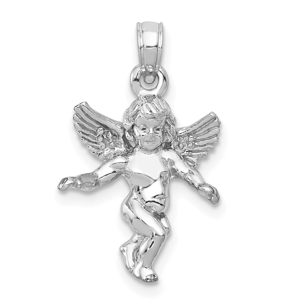 14k  3-D White Gold Polished Solid Angel Pendant, 22.6 mm