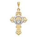 14k Two-tone Claddagh Cross Pendant, 47 x 24 mm