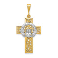 14k Two-tone Claddagh Cross Pendant, 41 x 20 mm