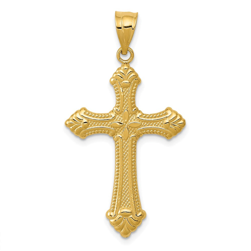 14k Polished Fleur de Lis Cross Pendant, 37 x 20 mm
