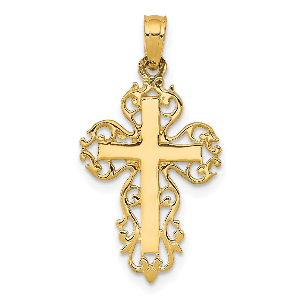14k Polished Filigree Cross Charm, 26 x 14 mm