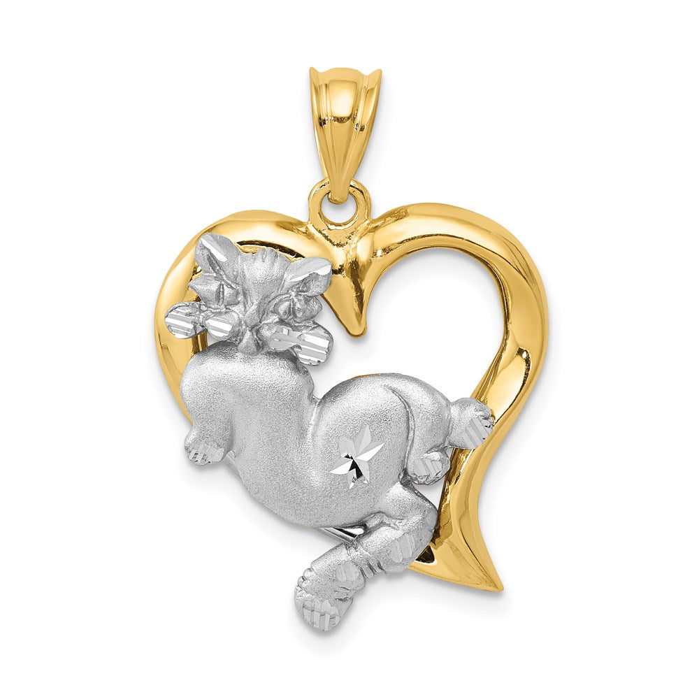 14k Two-tone Cat In Heart Charm, 29 x 20 mm