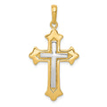 14k Two-tone Fleur De Lis Cross Pendant, 36 x 20 mm
