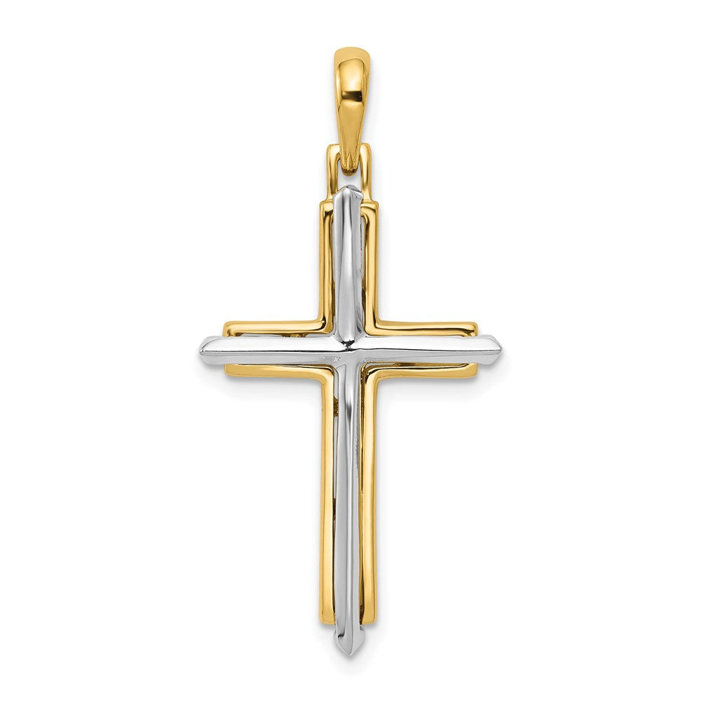 14k Two-tone Fancy Cross Pendant, 35 x 18 mm