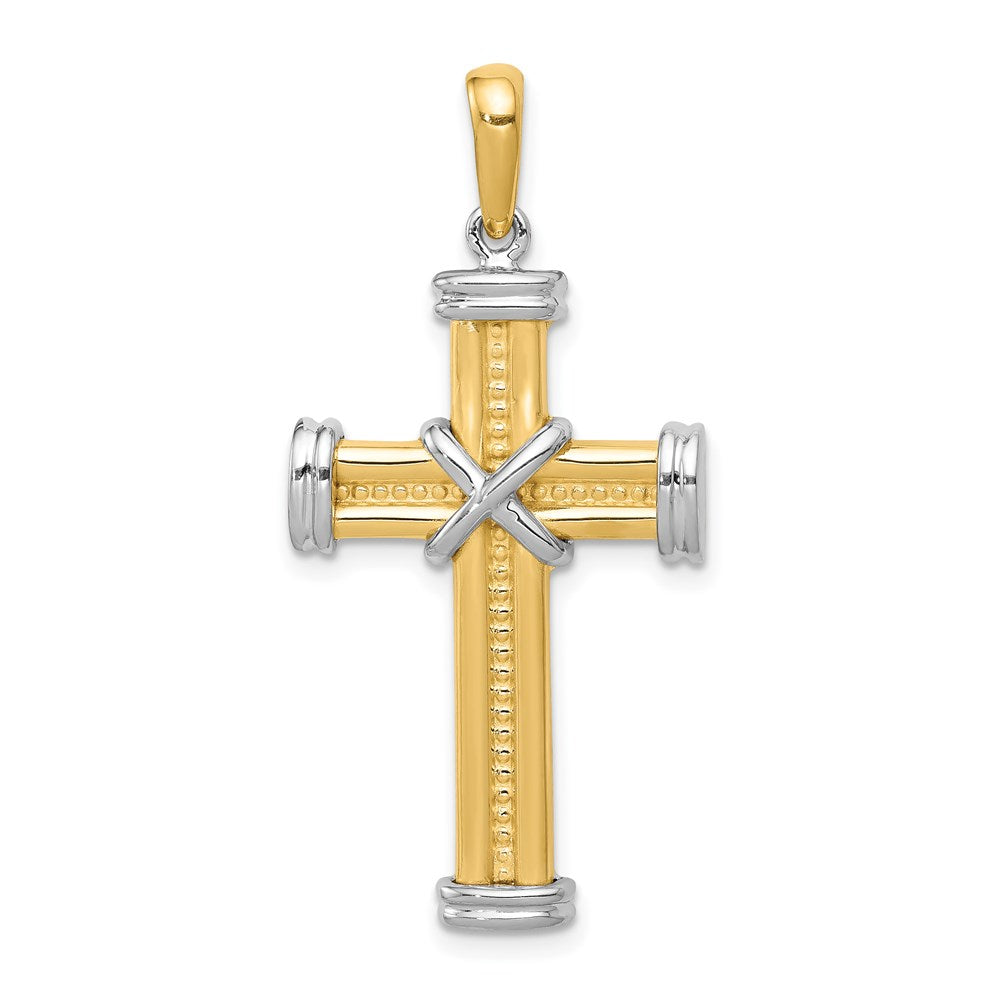 14k Two-tone Fancy -X- Cross Pendant, 39 x 18.7 mm