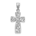 14k White Gold Filigree Cross Pendant, 28 x 13 mm