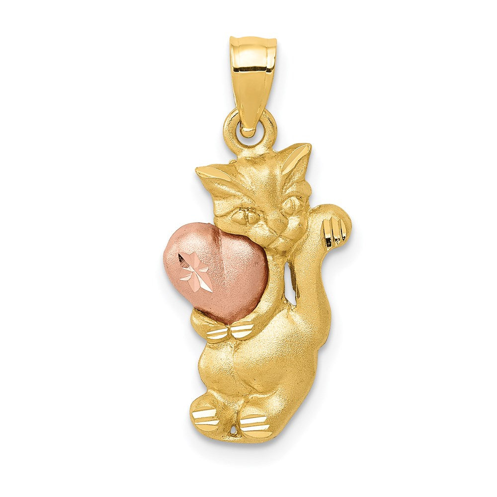 14k Two-Tone Cat with Heart Charm, 24 x 11 mm