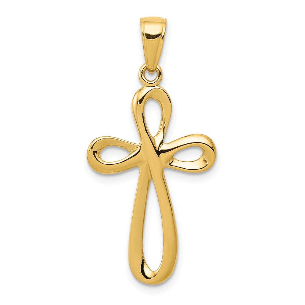 14k Polished Ribbon Cross Pendant, 34 x 16 mm