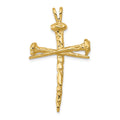14K Polished and Textured Nail Cross Charm, 42 x 25 mm