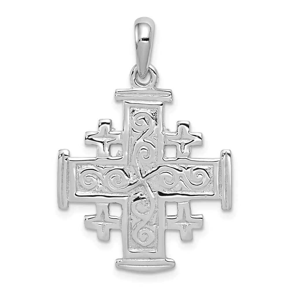 14k White Gold Jerusalem Cross Pendant, 32 x 23 mm