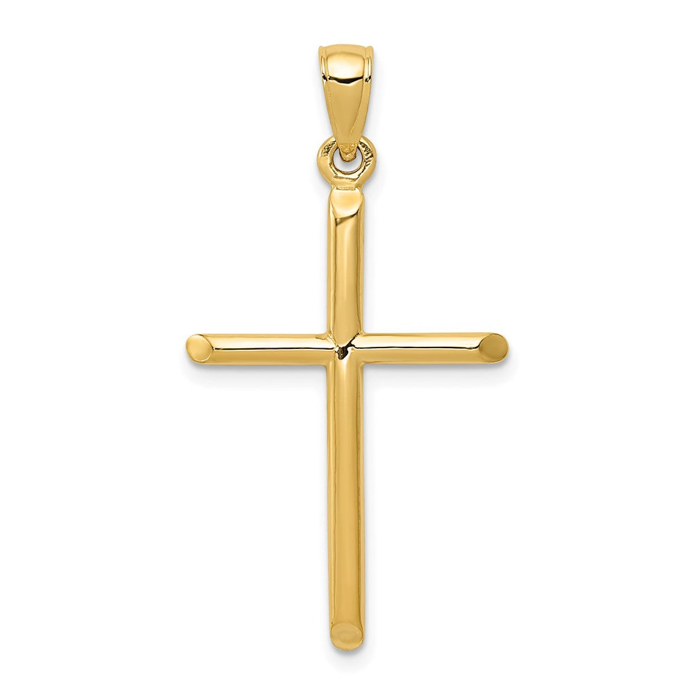 14k Polished Tube Cross Pendant, 37 x 19 mm
