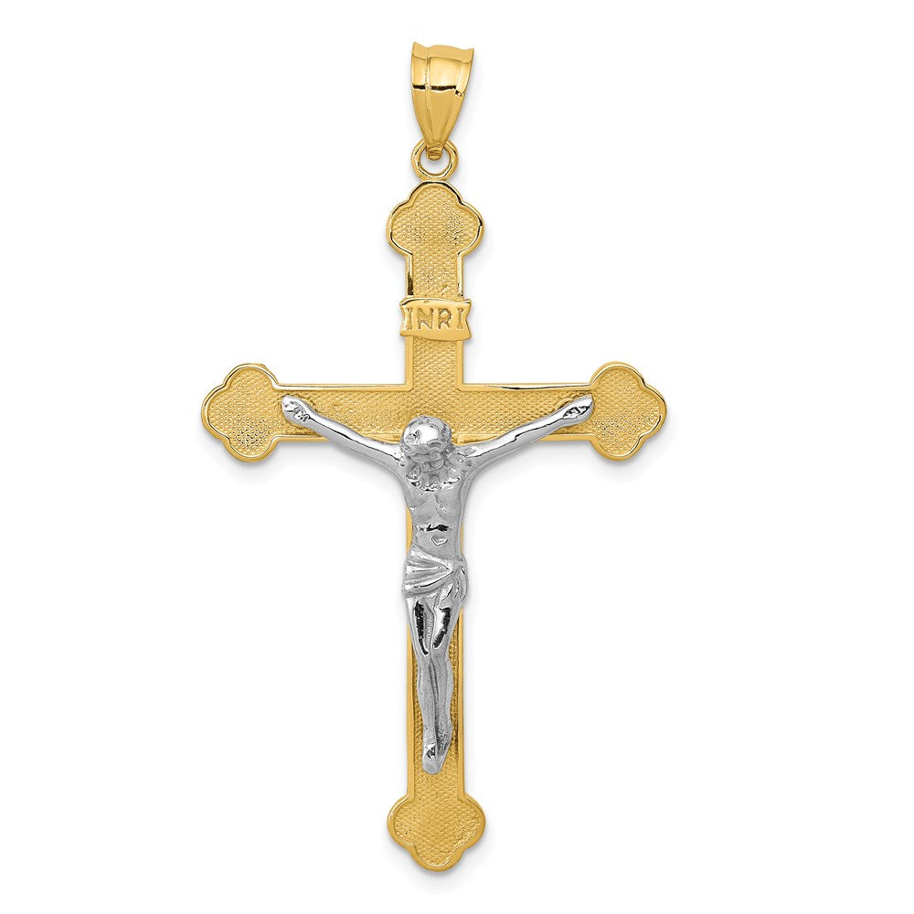 14k Two-tone INRI Crucifix Pendant, 50 x 28 mm