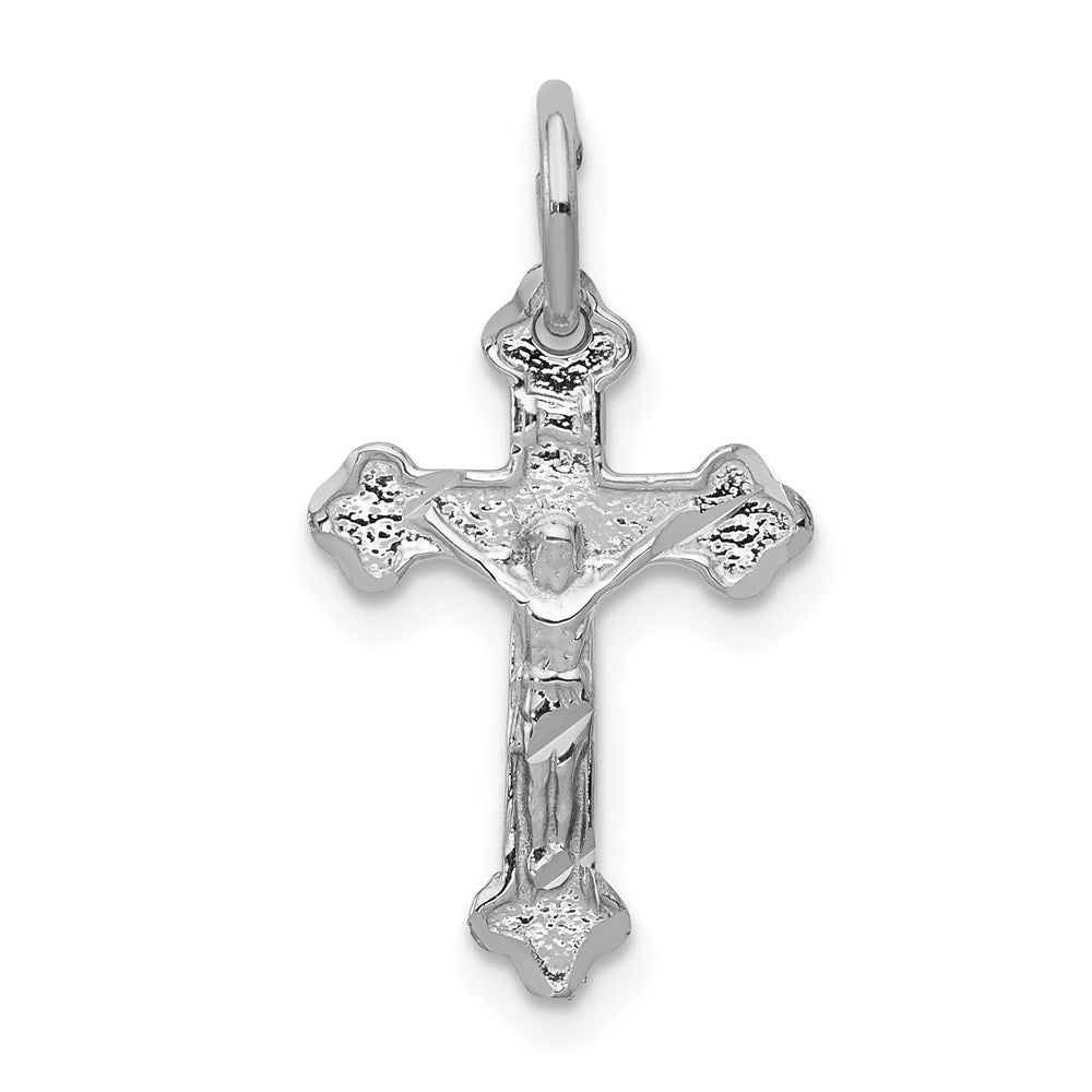 14k White Gold Satin Diamond-cut Crucifix Charm, 22 x 13 mm