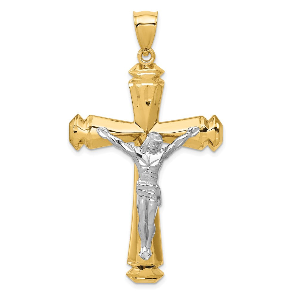 14k Polished Two-tone Crucifix Pendant, 61 x 34 mm