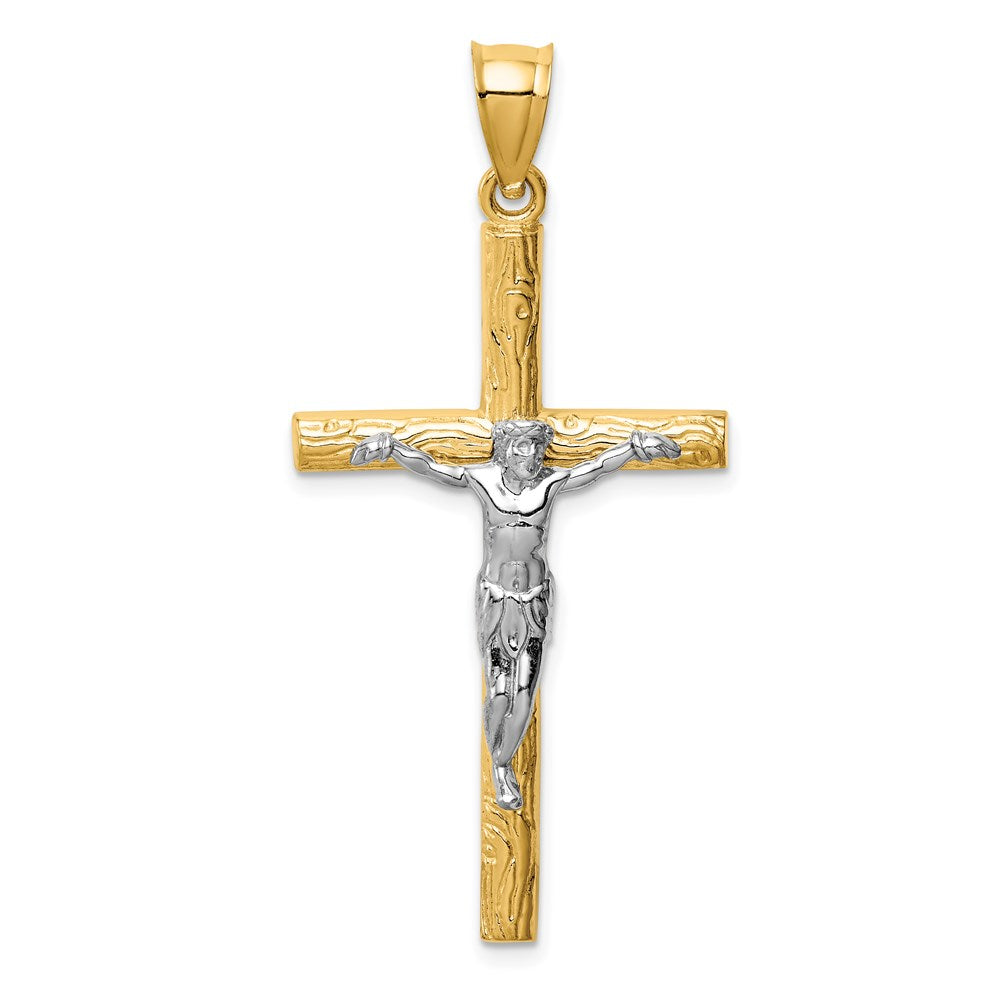 14k Two-tone Crucifix Pendant, 47 x 25 mm