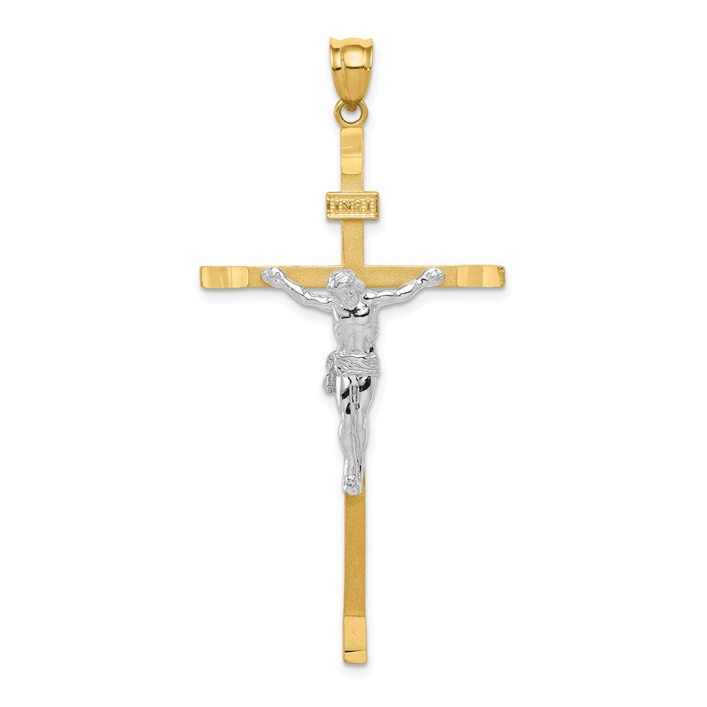 14k Two-tone Crucifix Pendant, 55 x 26 mm