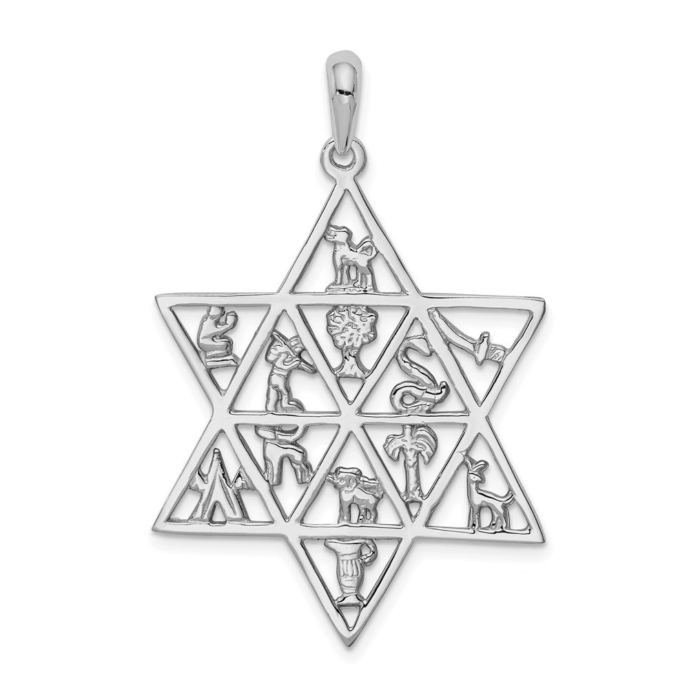 14k White Gold 12 Tribes Star of David Pendant, 45 x 29 mm