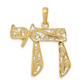 14k Large Filigree Chai Pendant, 32 x 25 mm
