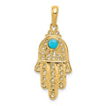 14k Turquoise Filigree Chamseh Pendant, 35 x 15 mm