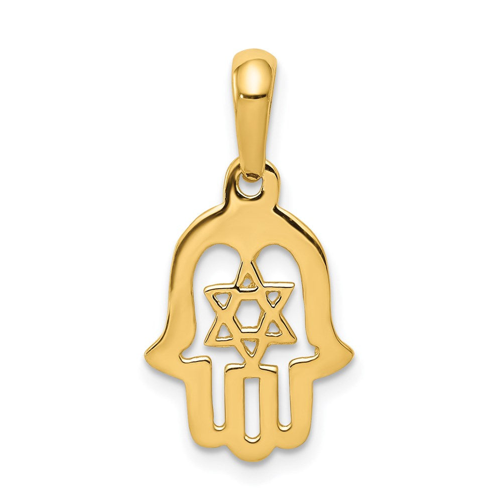 14k Star of David Chamseh Pendant, 25 x 13 mm