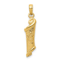 14k Textured Torah Scroll with Star of David Pendant, 30 x 8 mm