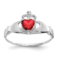 14k White Gold CZ January Birthstone Claddagh Heart Ring, Size 7