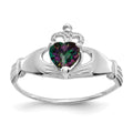 14k White Gold CZ June Birthstone Claddagh Heart Ring, Size 7