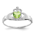 14k White Gold CZ August Birthstone Claddagh Heart Ring, Size 7