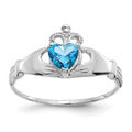 14k White Gold CZ December Birthstone Claddagh Heart Ring, Size 7
