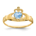 14k CZ March Birthstone Claddagh Heart Ring, Size 7