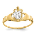 14k CZ April Birthstone Claddagh Heart Ring, Size 7