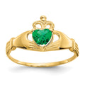 14k CZ May Birthstone Claddagh Heart Ring, Size 7