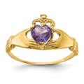 14k CZ June Birthstone Claddagh Heart Ring, Size 6