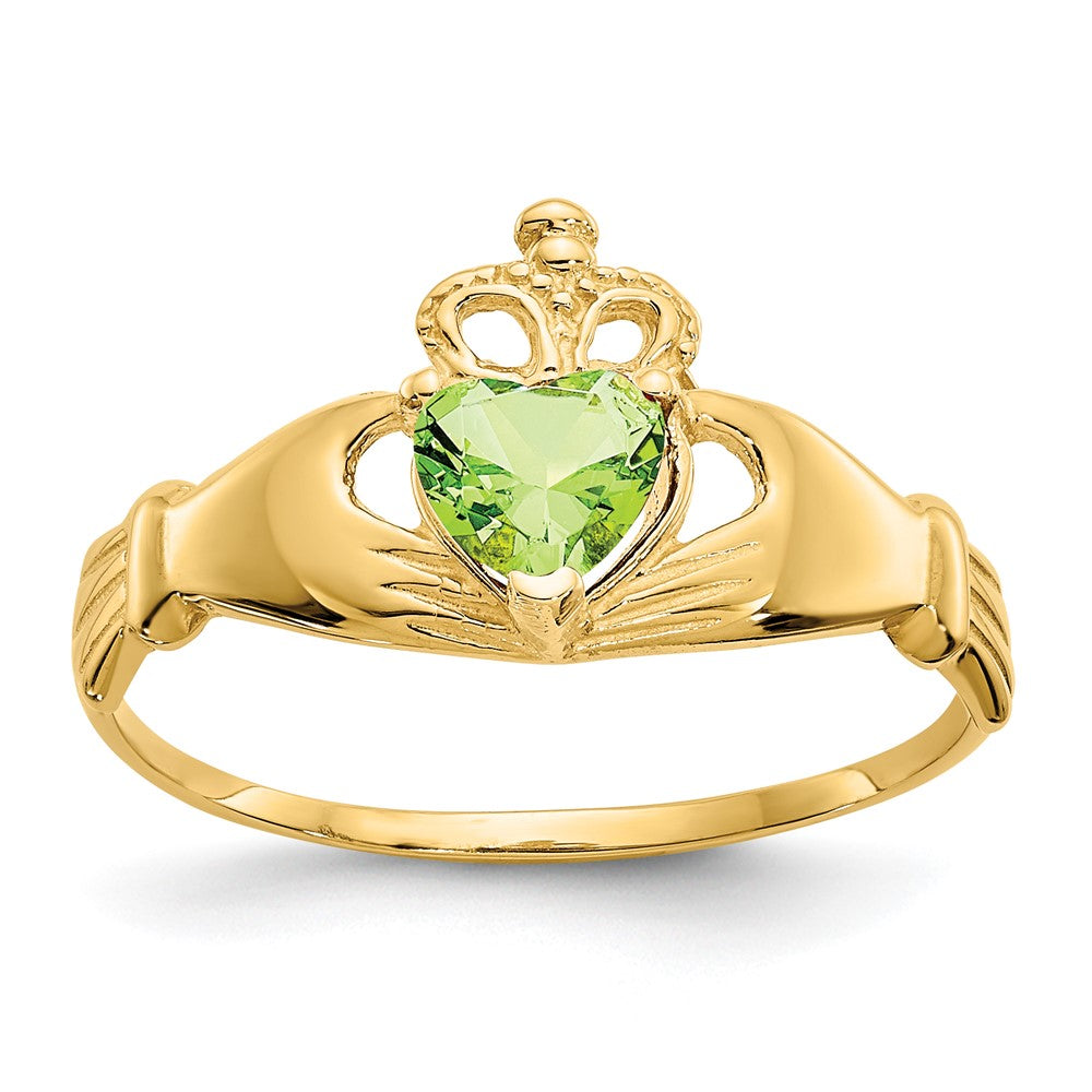 14k CZ August Birthstone Claddagh Heart Ring, Size 7