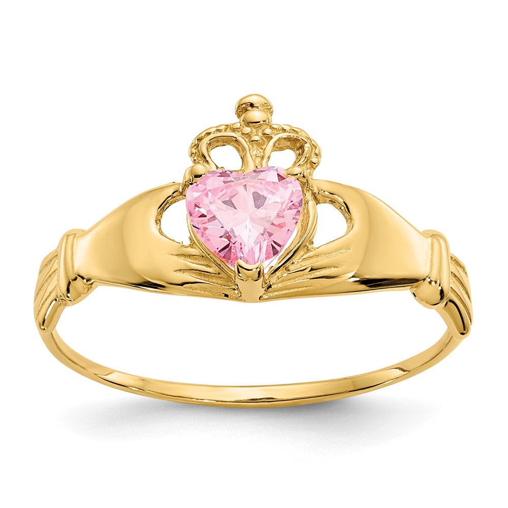 14k CZ October Birthstone Claddagh Heart Ring, Size 7
