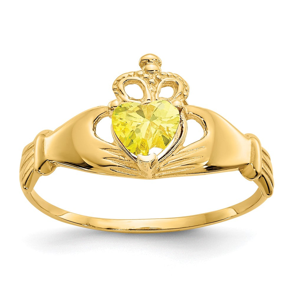 14k CZ November Birthstone Claddagh Heart Ring, Size 7