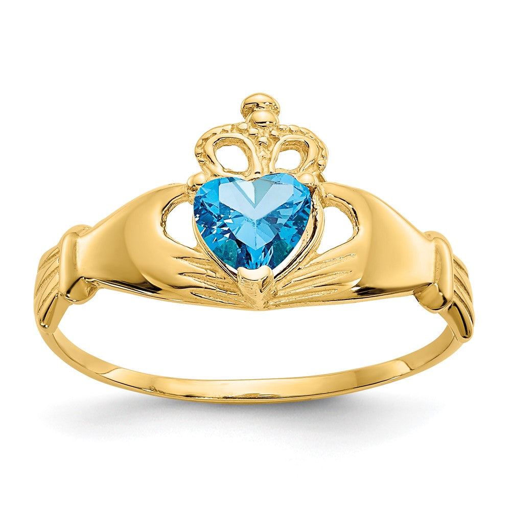 14k CZ December Birthstone Claddagh Heart Ring, Size 7