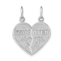 14k White Gold DAUGHTER-MOM 2-Piece Break-apart Heart Charm, 23 x 18 mm