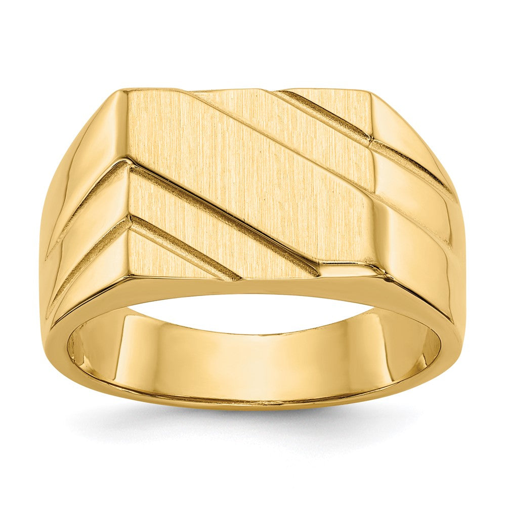14k 13.0x11.0mm Open Back Diagonal Mens Signet Ring, Size 10