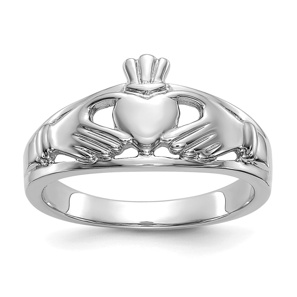 14k White Gold Ladies Claddagh Ring, Size 7