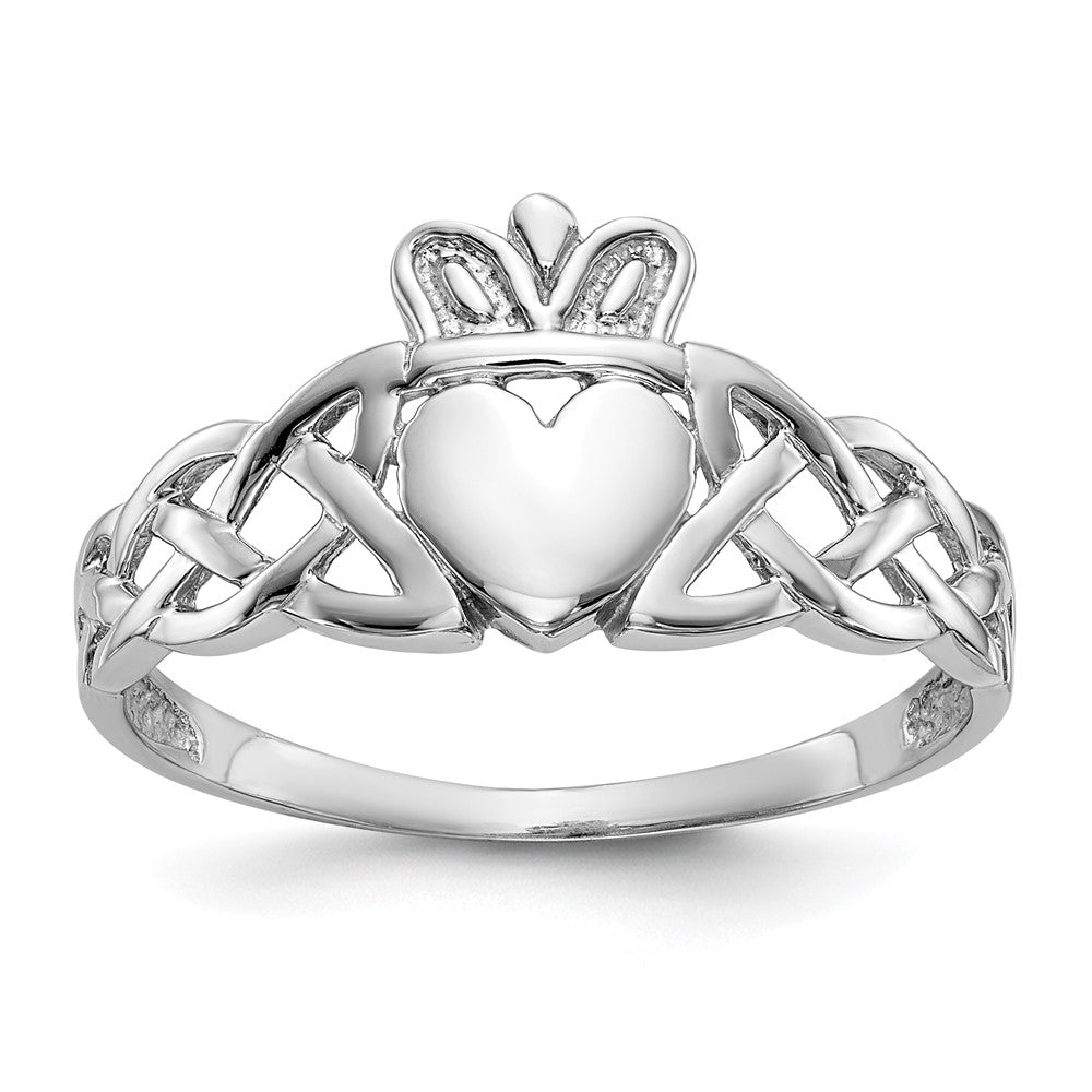 14k White Gold Mens Claddagh Ring, Size 9.5