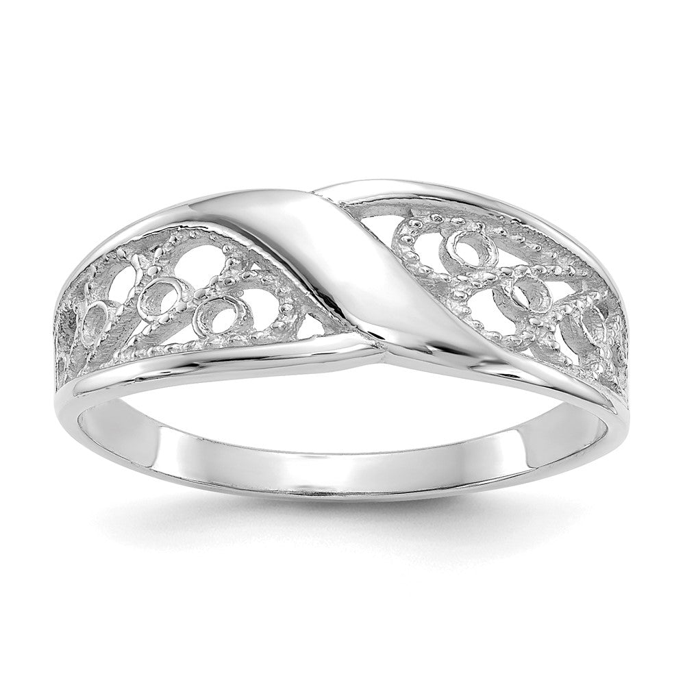 14k White Gold Polished Filigree Ring, Size 6