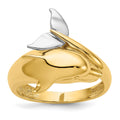 14k Two-tone Polished Dolphin Ring, Size 7.5